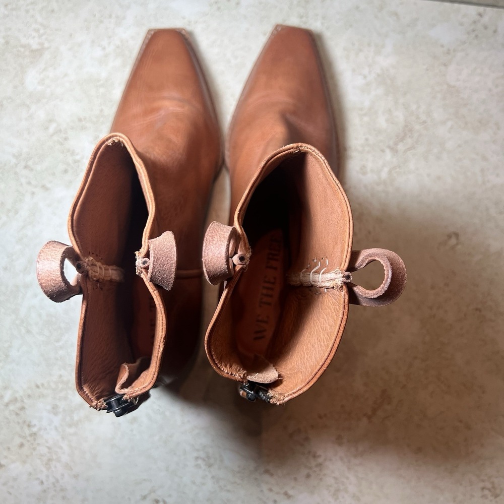 We The Free Brown Leather Western Ankle Boots - Picture 6 of 12
